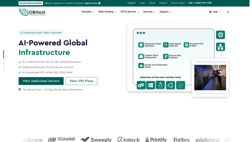 OBHost homepage screenshot