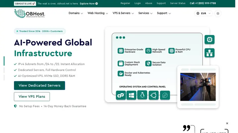 OBHost homepage screenshot