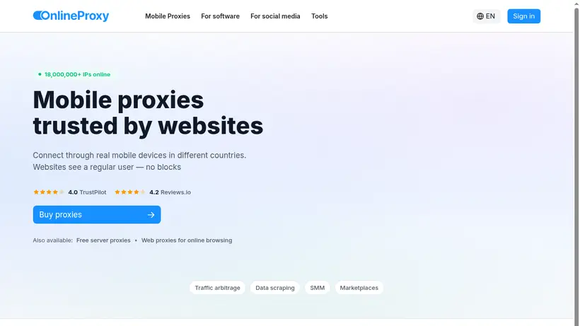 OnlineProxy homepage screenshot