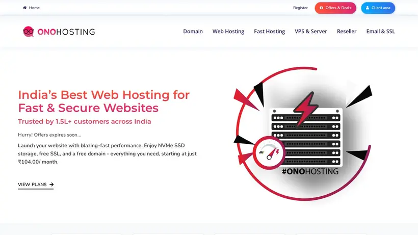 ONO Hosting homepage screenshot