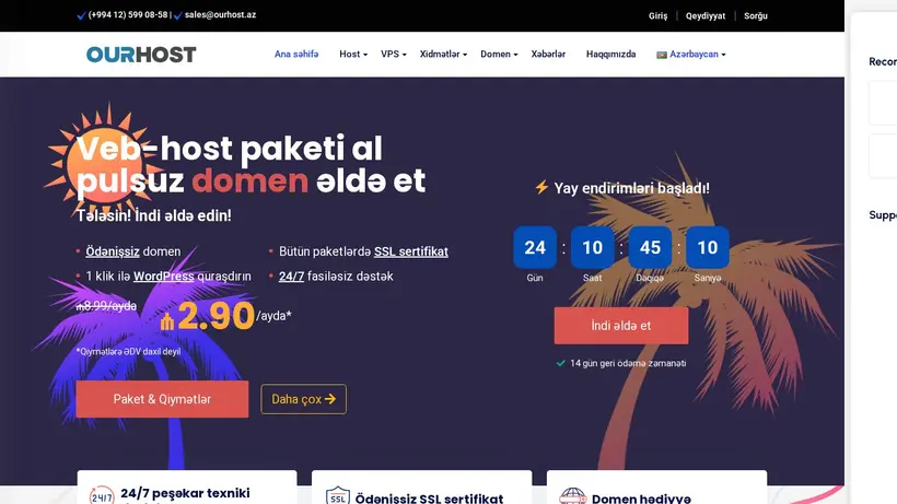 Ourhost.az homepage screenshot