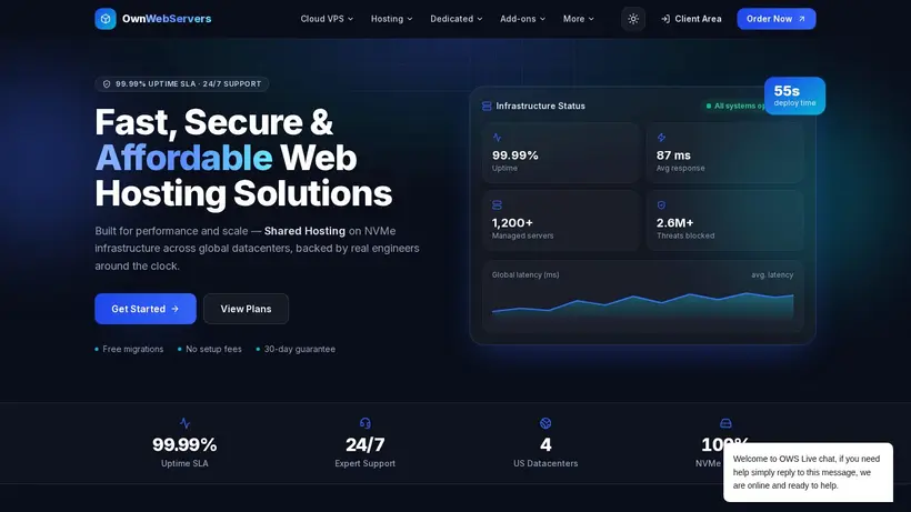 Own Web Servers homepage screenshot