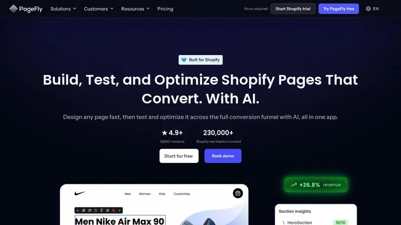 Pagefly IO homepage screenshot