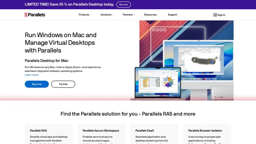 Parallels homepage screenshot