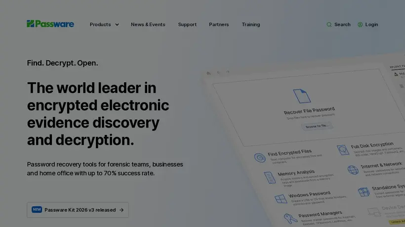 Passware homepage screenshot