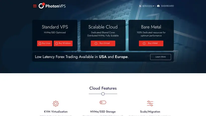 Photon VPS homepage screenshot