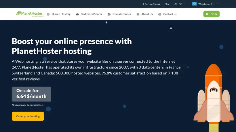 PlanetHoster homepage screenshot