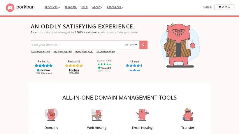 Porkbun homepage screenshot