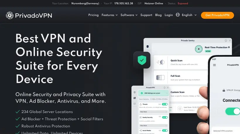 Privado VPN homepage screenshot