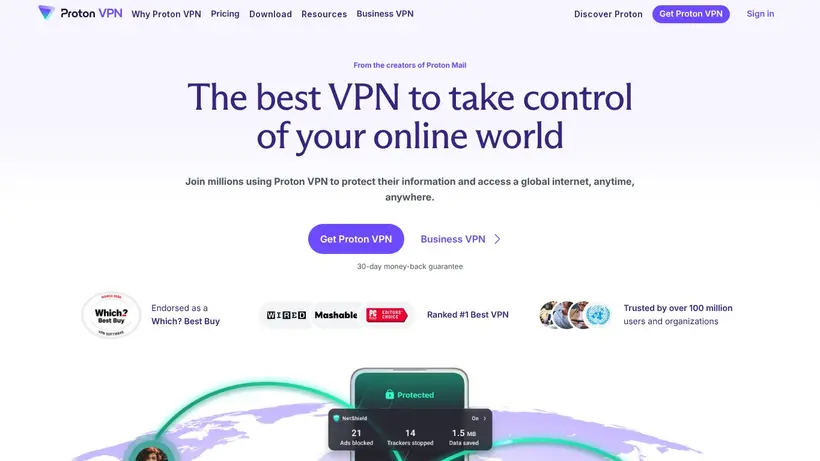 ProtonVPN homepage screenshot