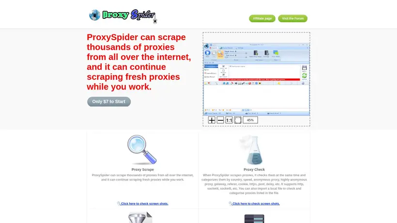 Proxy Spider homepage screenshot