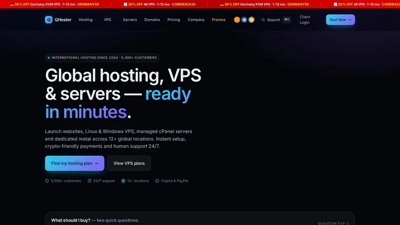 QHoster homepage screenshot