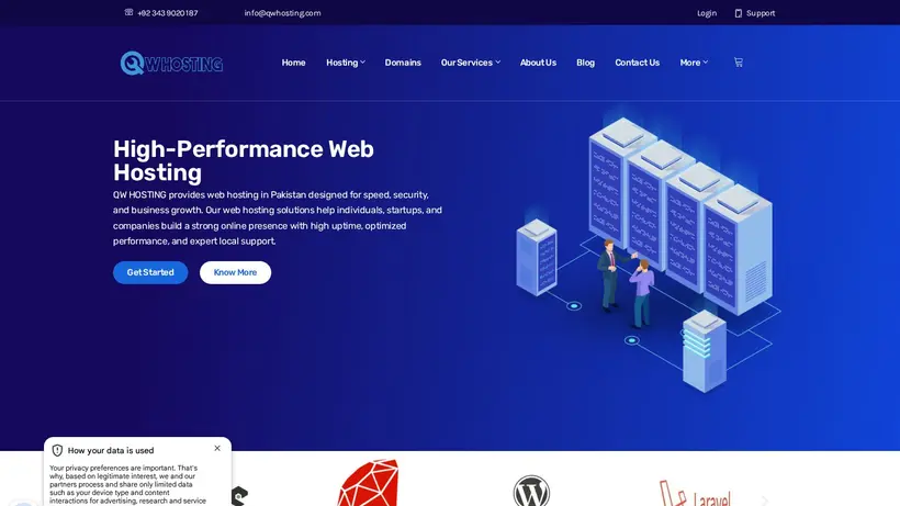 QW Hosting homepage screenshot