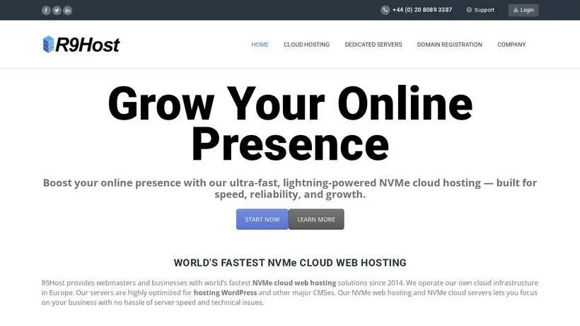 R9Host homepage screenshot