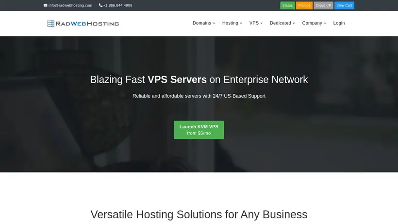 Rad Web Hosting homepage screenshot