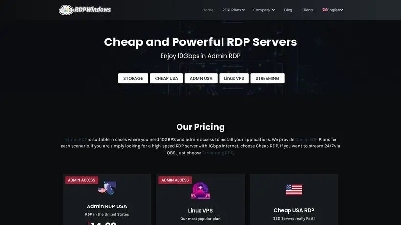 RDP Windows homepage screenshot