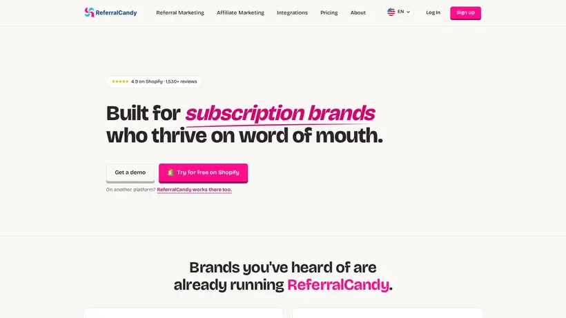Referral Candy homepage screenshot