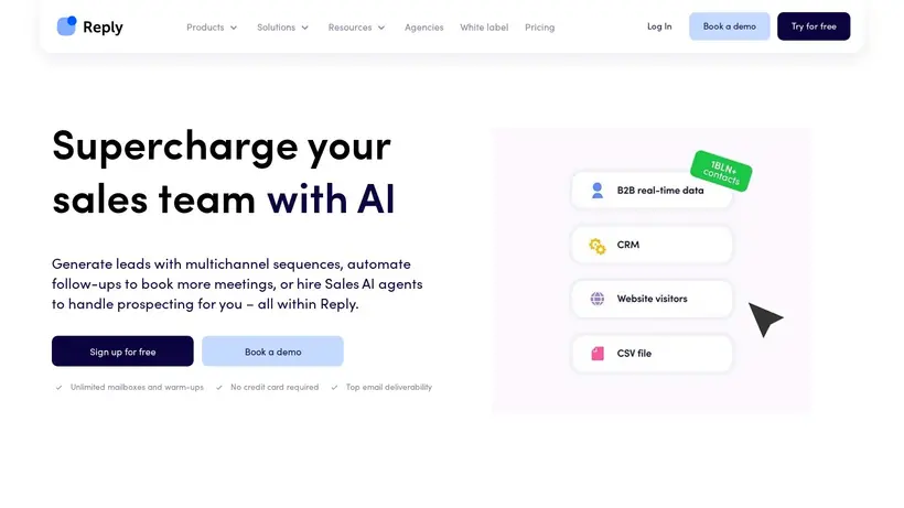 Reply.io homepage screenshot