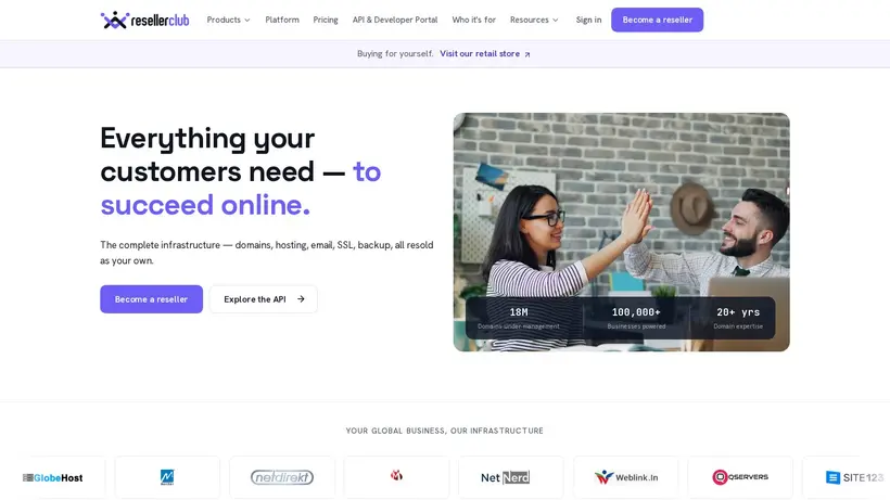 Reseller Club homepage screenshot