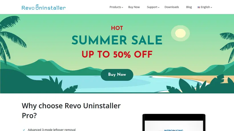 Revo Uninstaller homepage screenshot
