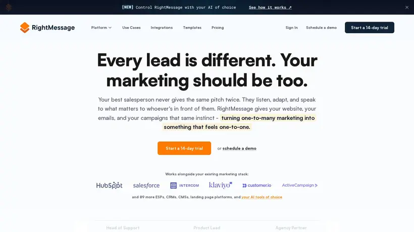 Right Message homepage screenshot