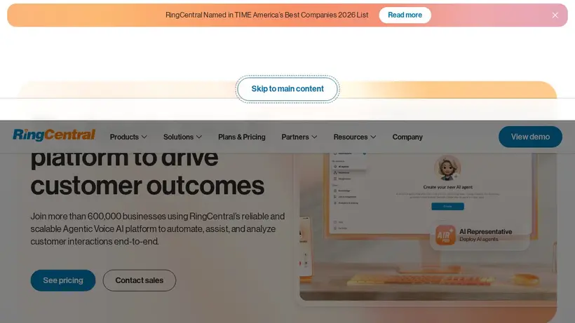 RingCentral homepage screenshot