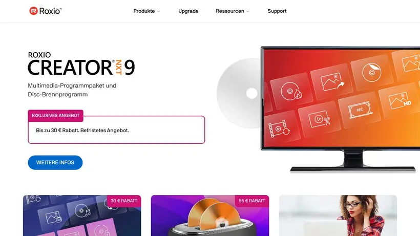 Roxio homepage screenshot
