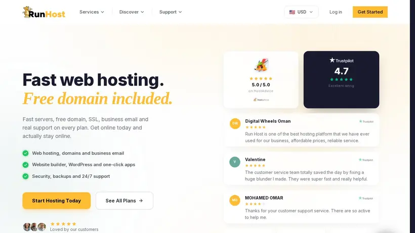 RunHost homepage screenshot