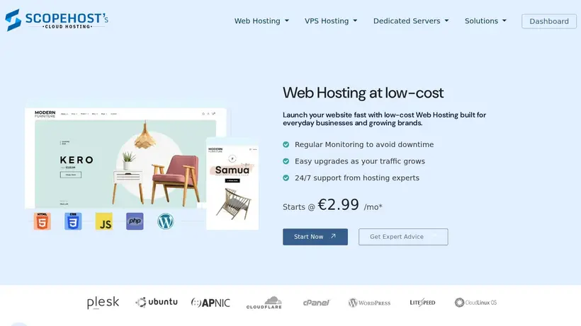 Scope Hosts homepage screenshot