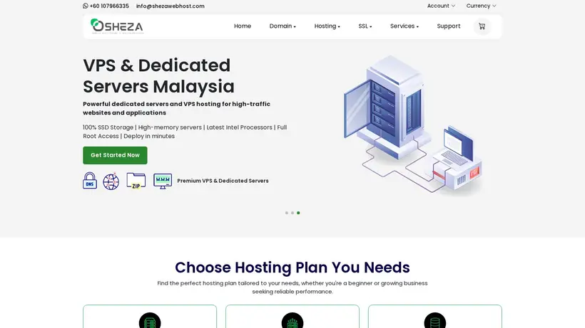 Sheza Web Host homepage screenshot