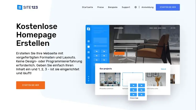 Site123 homepage screenshot