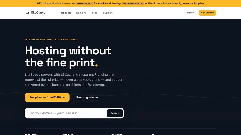 Site Canyon homepage screenshot