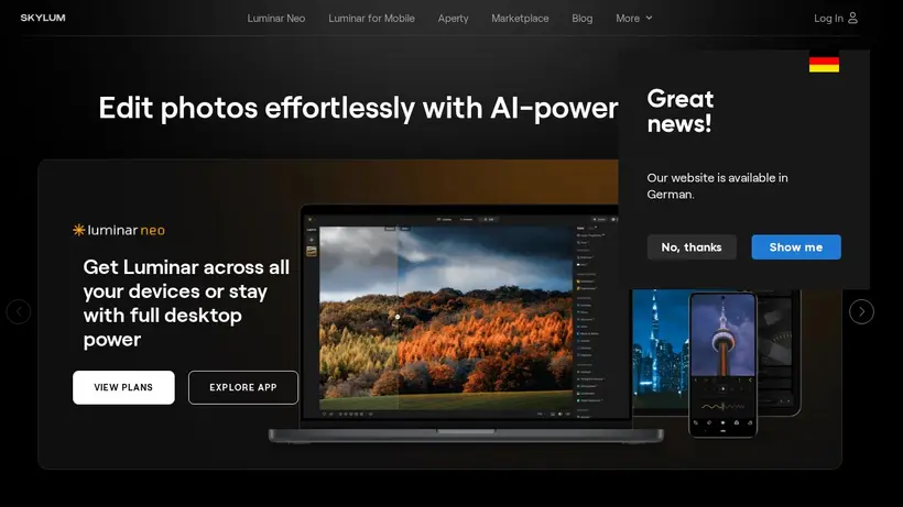 Skylum homepage screenshot