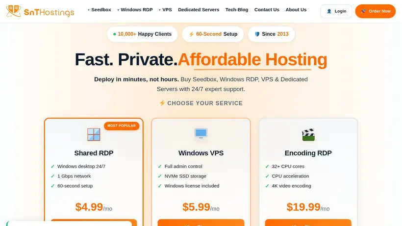 SNT Hostings homepage screenshot