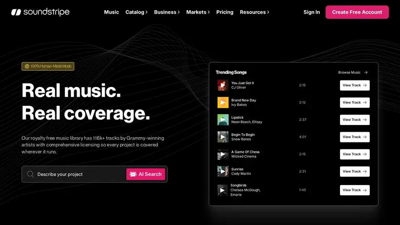 Soundstripe homepage screenshot