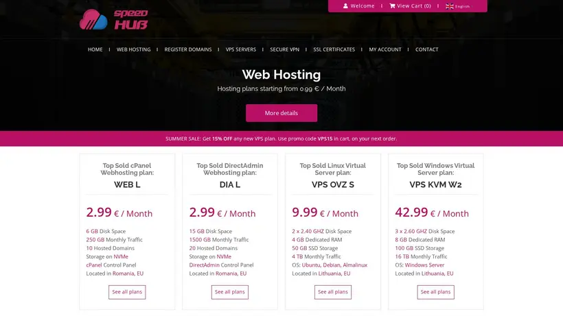 Speed Hub homepage screenshot