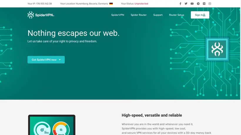 SpiderVPN homepage screenshot