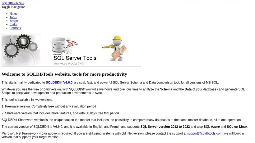 SQL DB Tools homepage screenshot
