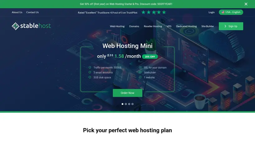 StableHost homepage screenshot