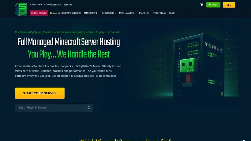 Sticky Piston homepage screenshot