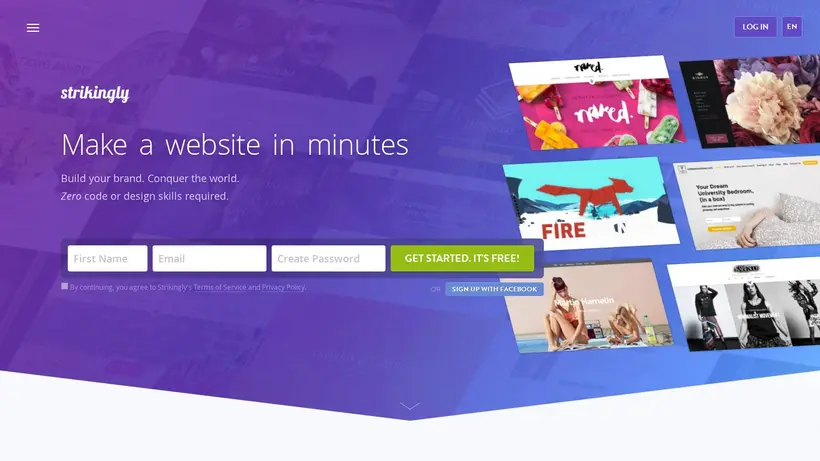 Strikingly homepage screenshot
