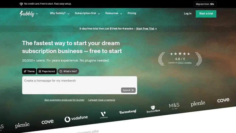 Subbly homepage screenshot