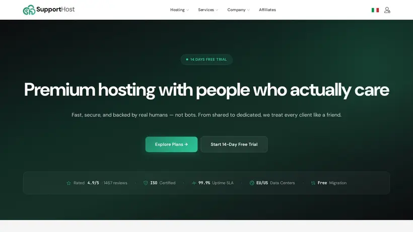 Support Host homepage screenshot