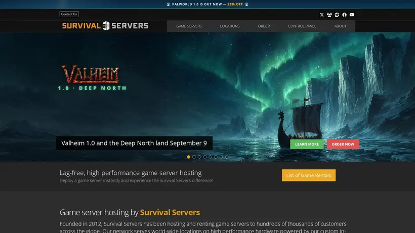 Survival Servers homepage screenshot