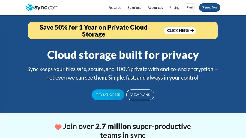 Sync.com homepage screenshot