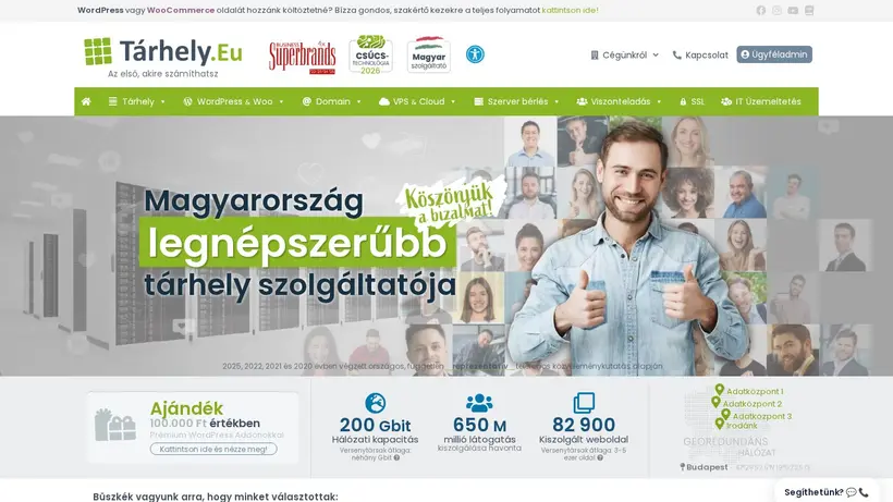 Tarhely homepage screenshot