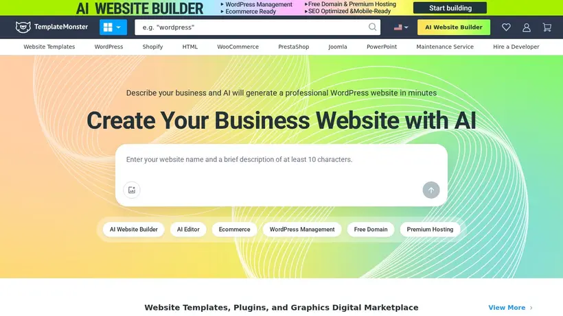 Template Monster homepage screenshot