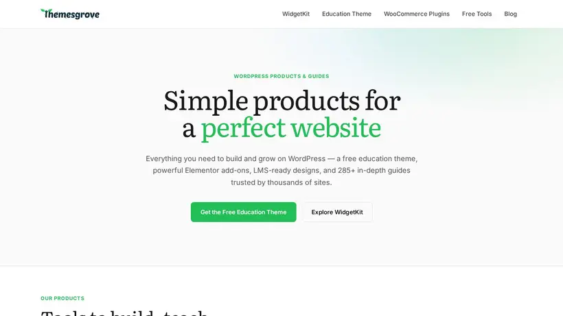 Themes Grove homepage screenshot