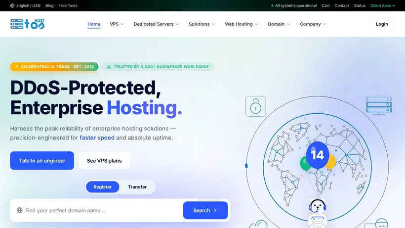 Toshost homepage screenshot