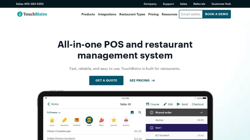 Touch Bistro homepage screenshot